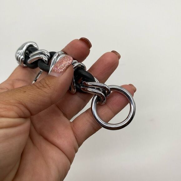 Unique Black Rubber & Silver 1” X 14” Choker Collar Snap Closure Clasp 7.9 oz - Picture 5 of 10